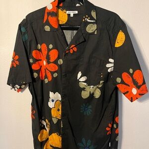 Black and Orange Casual Button Down Shirt with Bold Floral Design